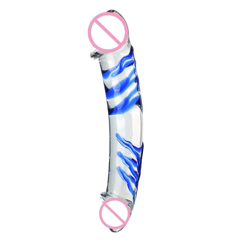 Glass Dildo Penis Both Ends Available With Pattern Extra Thick Sex Toys For Girl Women Lesbian Female Masturbation