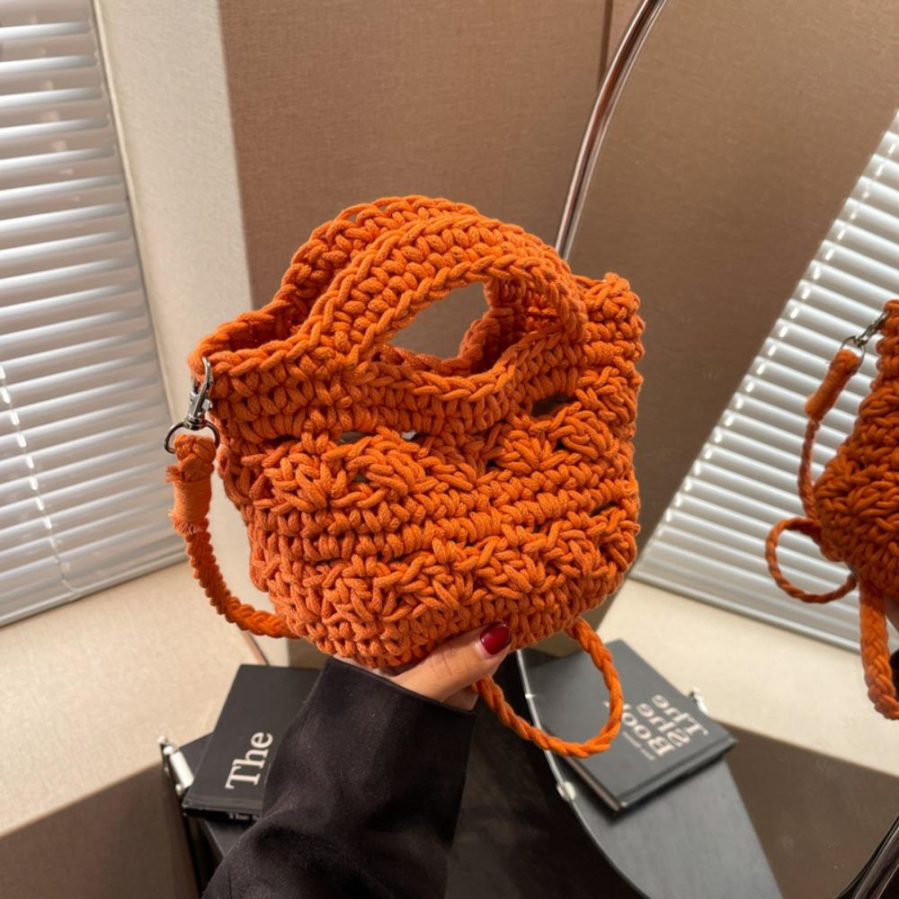 Summer Weaving Beach Bag Solid Color Women's Handbags Casual Crochet Shoulder Bag  Travel