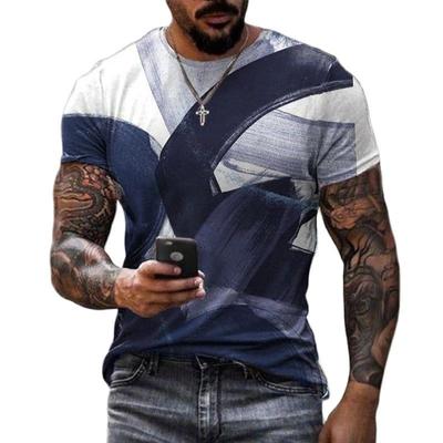 T-shirt da uomo casual alla moda, estive, a maniche corte, con stampa 3D e graffiti irregolari, scollo rotondo, larghe, abbigliamento da uomo, taglia 5XL