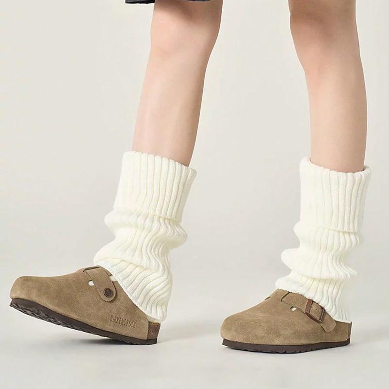 Women's Leg Warmer, White Knitted Warm Calf Socks, Suitable for Autumn and Winter