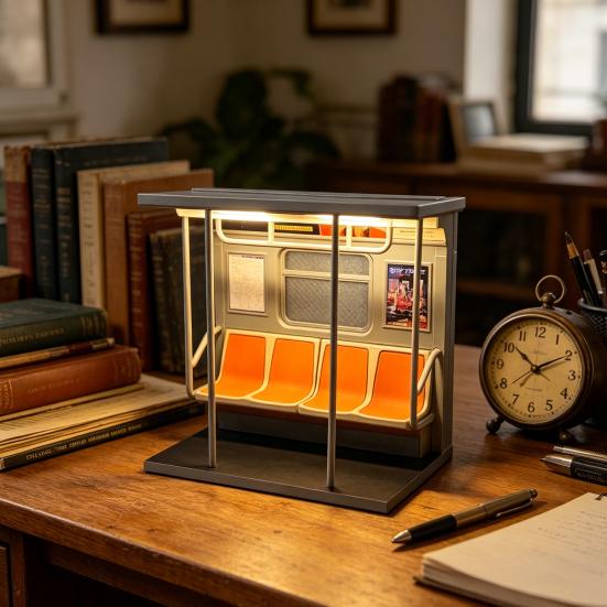 NYC Metro Train Lamp Decorative Underground Train Night Light Warm Glow Desktop Lamp for Kids Bedroom Ambient Lighting