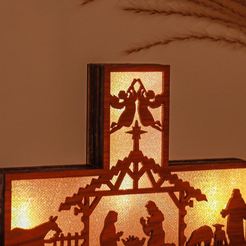 Wooden Cross Holy Cross Tabletop Cross with Base Standing Christ Catholic Cross for Home Decor Christmas