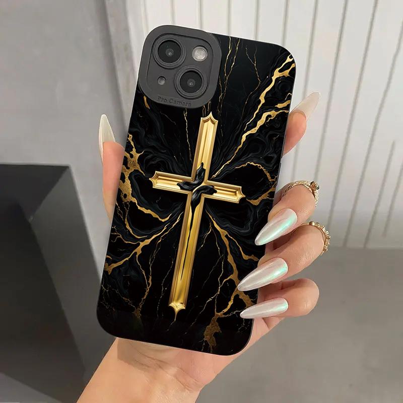 Cross Pattern Element Design Phone Case For iPhone 16 15 14 Pro Max 13 12 11 XS X XR 7 8 16 Plus SE 2022 Shockproof Bumper Cover