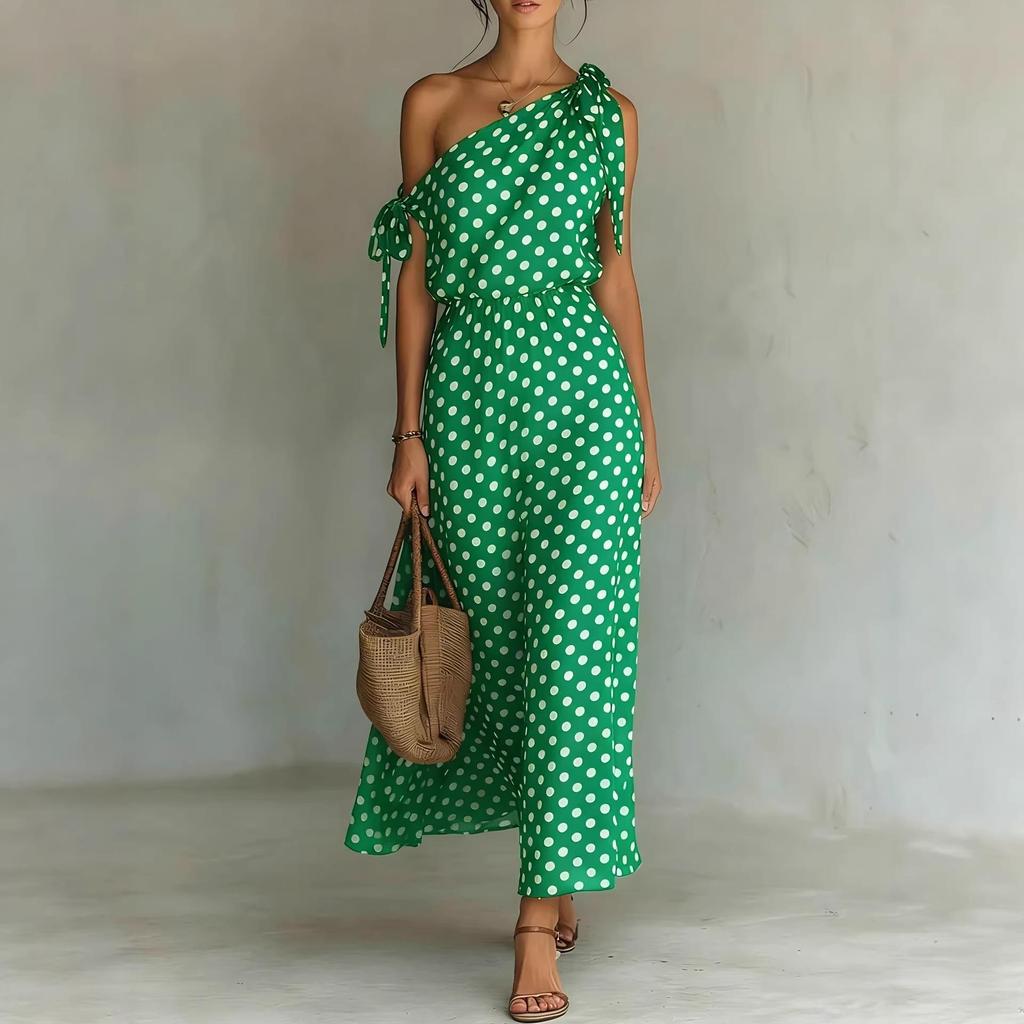 2026 Europäisch-Amerikanischer Stil Damen schulterfreies ärmelloses gepunktetes Kleid