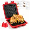 AHJ Hot Sandwich Maker - Microwave Only - Hot Sandwich Maker with Raised Rim Design To Reduce Cheese Leakage - Microwave Cooker - Grilled-Look Plate -
