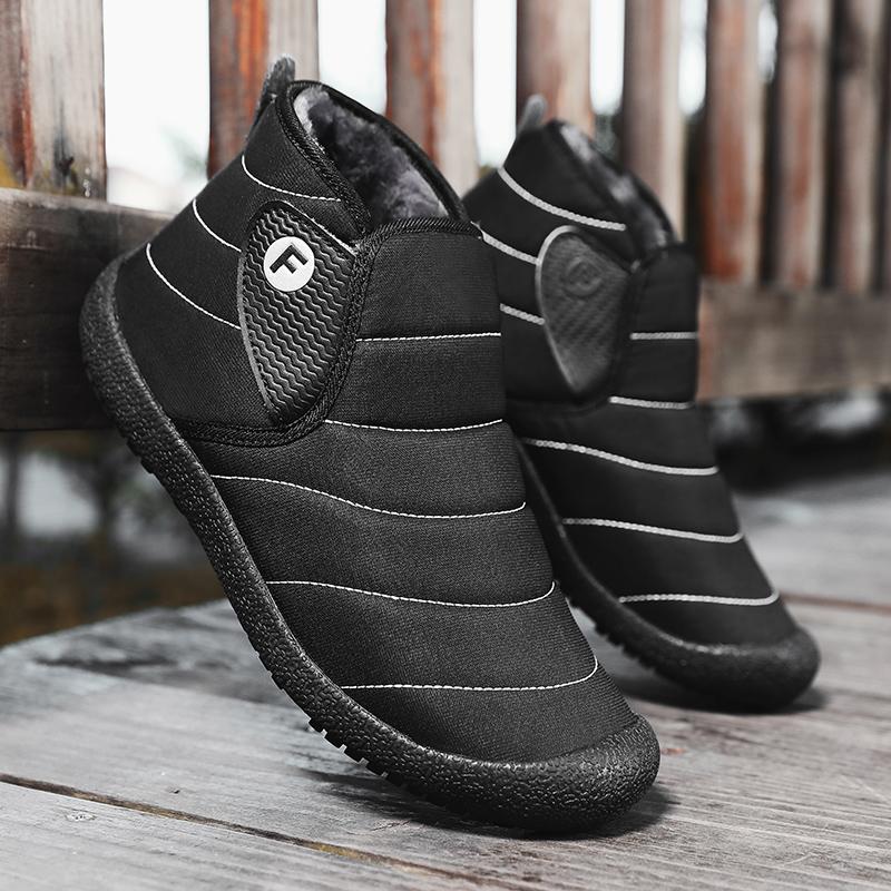 

Женские/мужские водонепроницаемые зимние зимние ботильоны на меховой подкладке, уличная повседневная обувь без шнуровки 48 чёрный