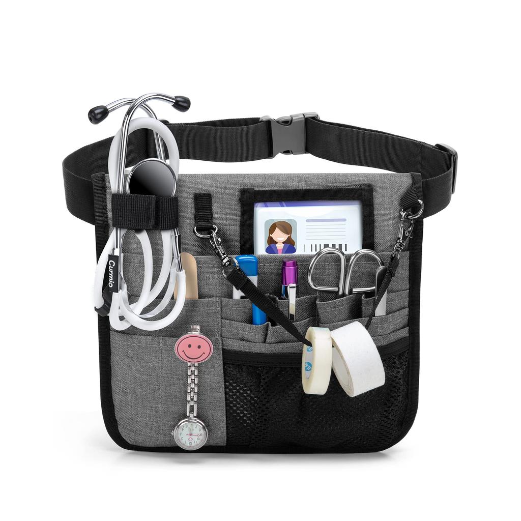 CURMIO Nurse Waist Pouch with Stethoscope and Tape Holder for and Childcare Workers Gray Nurses, Caregivers, (Bag Only),