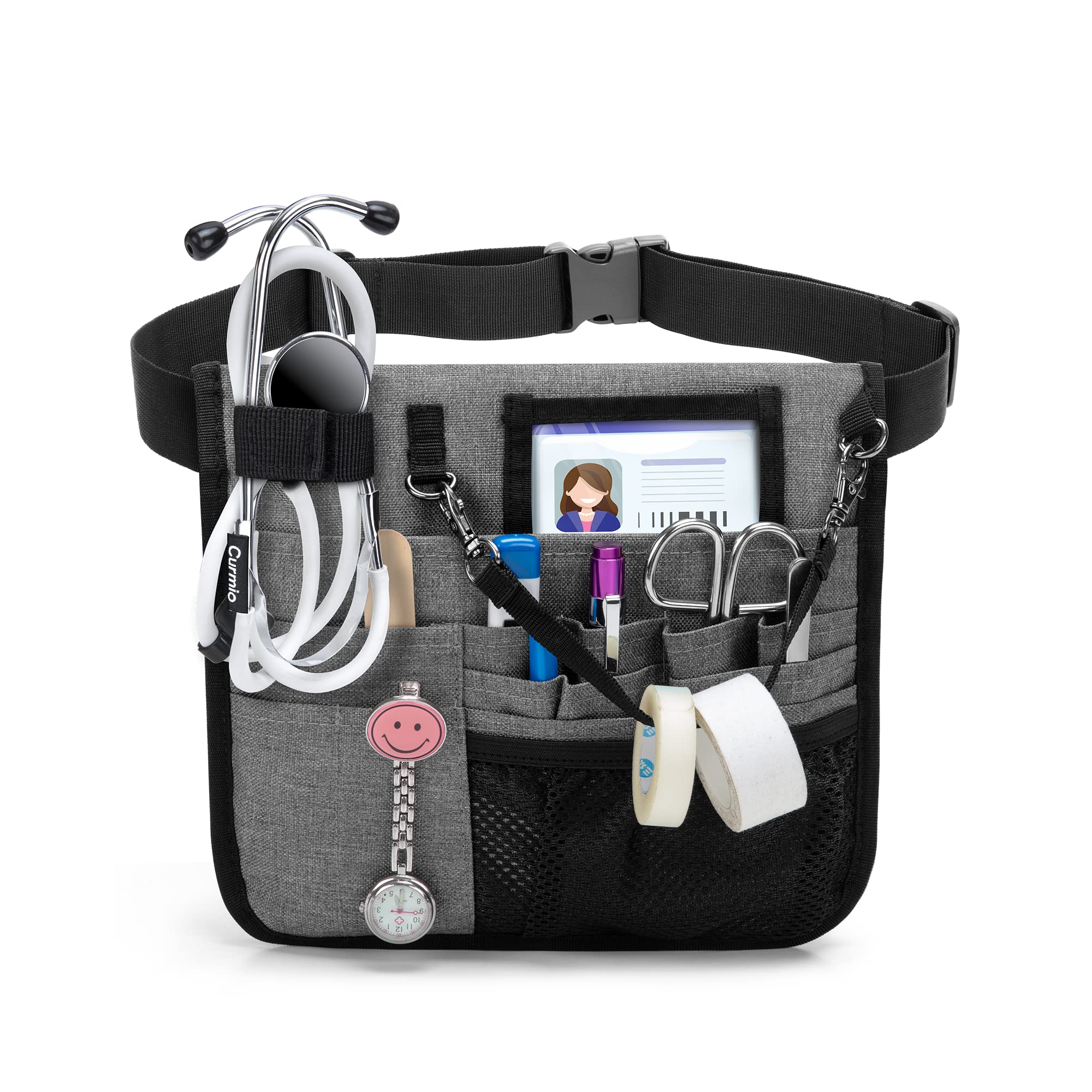 

CURMIO Поясная сумка медсестры с держателем для стетоскопа и рулетки для и работников по уходу за детьми Серая Медсестры, Сиделки, (Только сумка), серый