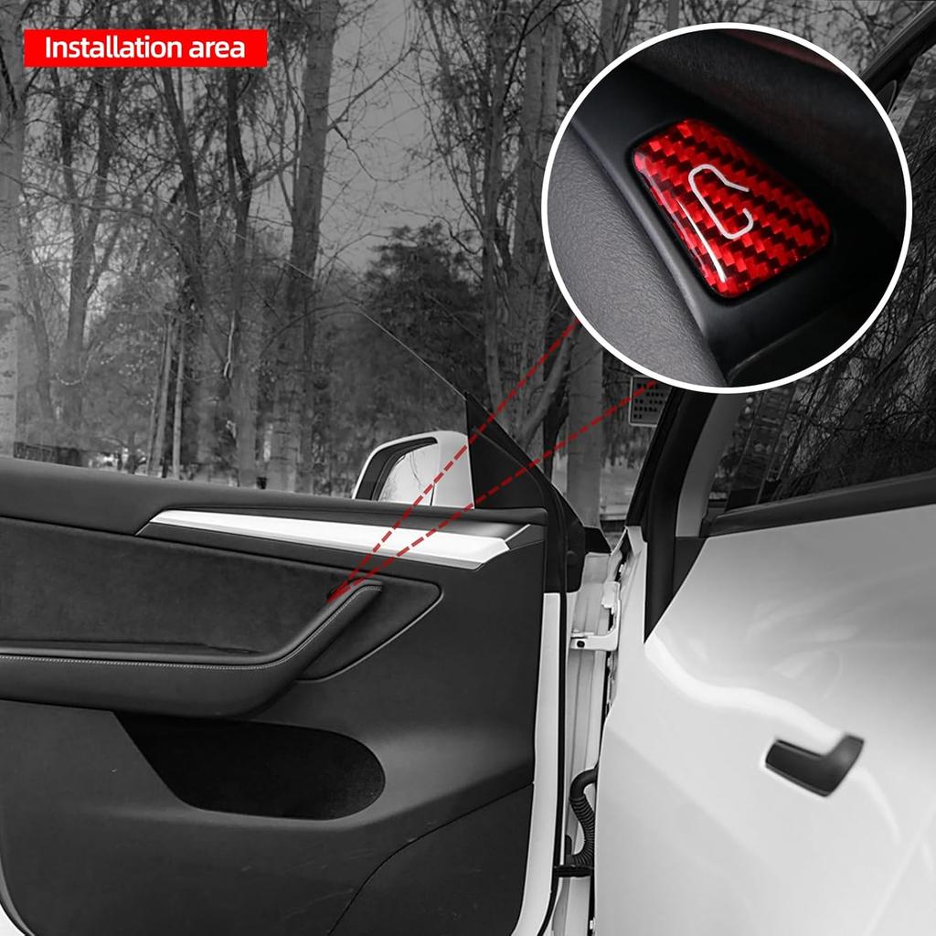 BETTERHUMZ Door Open Button Sticker Compatible with Tesla Model 3 - Model Y 2024- Carbon Fiber Door Lock Switch Trim Interior Accessories (Red)