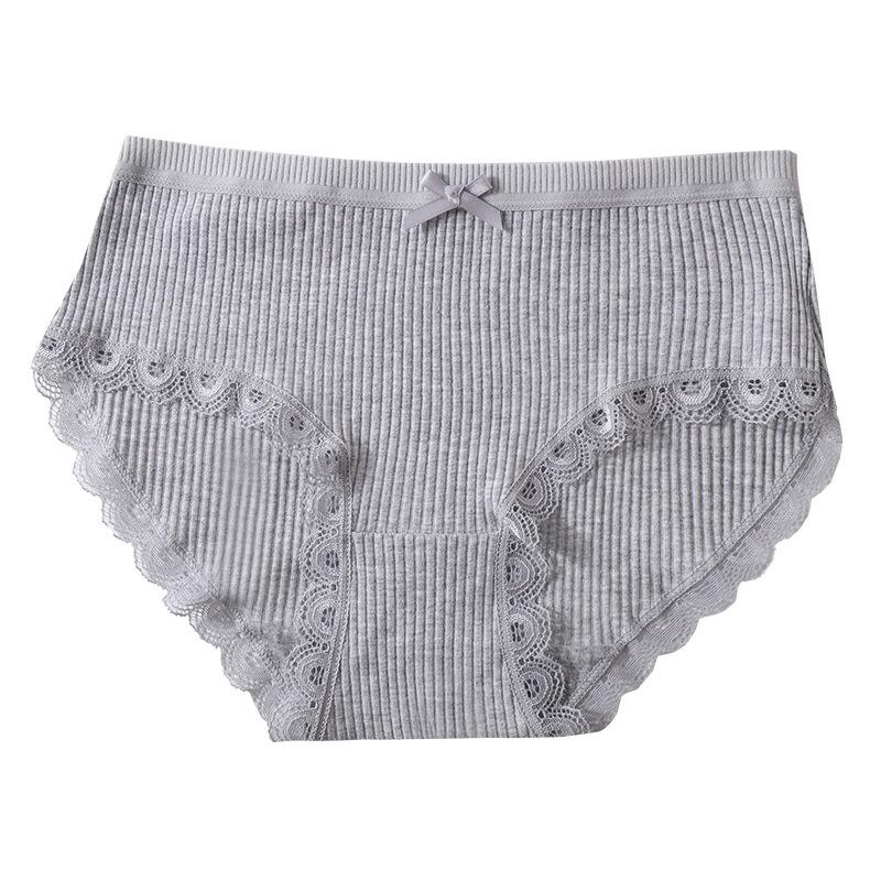 Women's Korean-Style Ribbed All-Cotton Mid-Waist Triangle Briefs with Pure Cotton Crotch