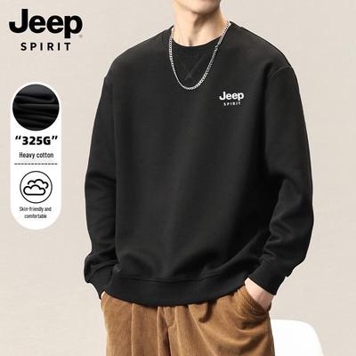 JEEP SPIRIT Men's Crew Neck Logo Print Loose Fit Sweatshirt