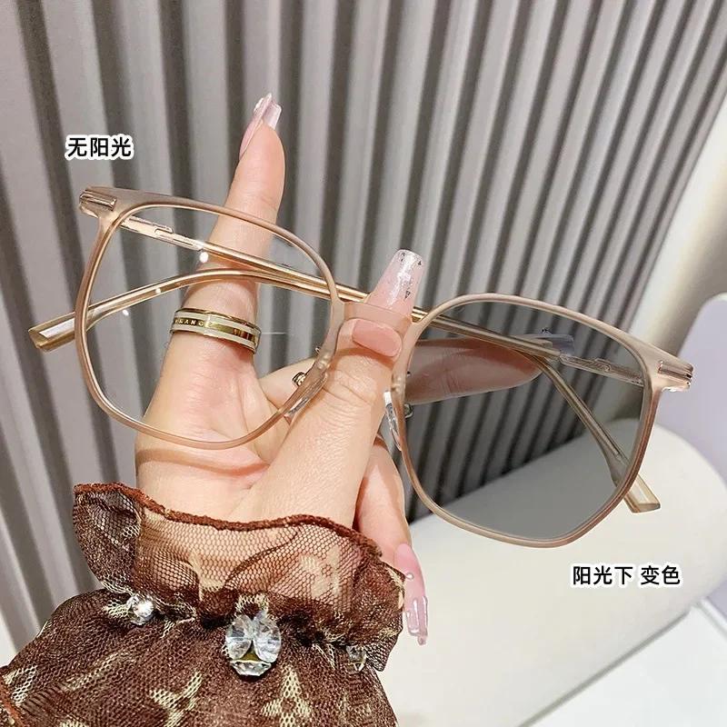 Photochromic-Gray Myopia Glasses 0 To -4.0 Anti Blue Light Large Frame Strong Metal Hinge Eyeglass Frame 7 Colors To Choose From