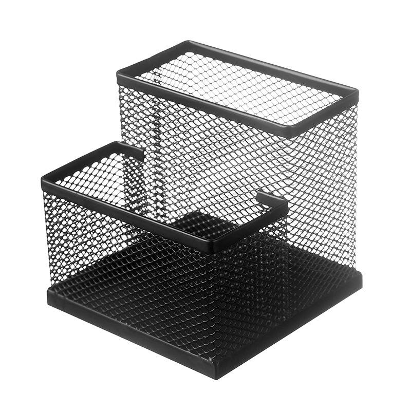 Office Metal Storage Grid Pen Holder: Multifunctional Student Desk Organizer, Wrought Iron Two-Compartment Design