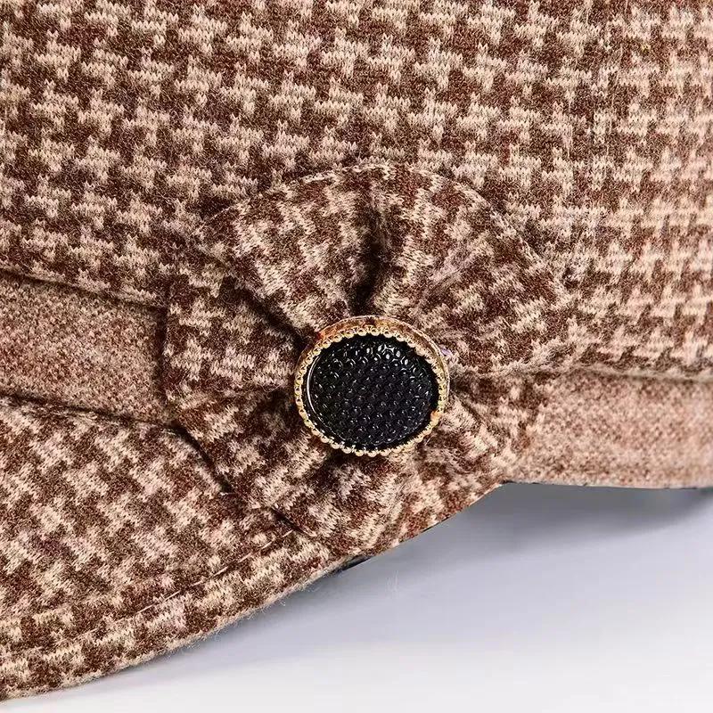 WTEMPO Wide-brimmed Solid Color Plaid Printed Hats Women Autumn Winter Bowknot Retro Vintage Cold-proof Windproof Hats
