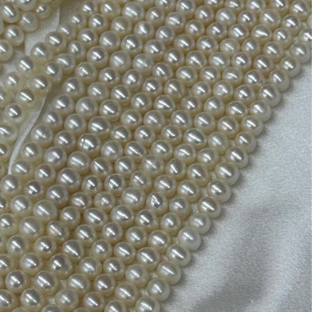 Natural Freshwater Pearl Necklace: 6-7mm White & Translucent Pink Luster, Near Round Potato Shape, Semi-Finished.