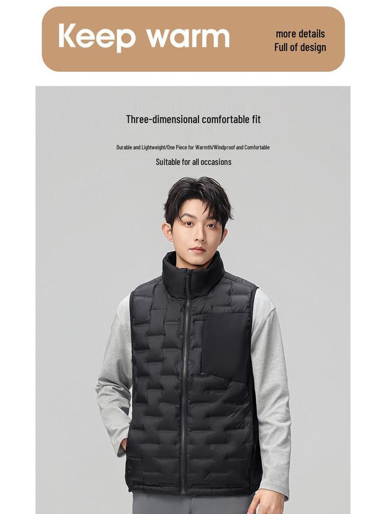 Men's Lightweight Stand-Up Collar Down Vest - Winter Warm Sleeveless Gilet with 90% White Duck Down