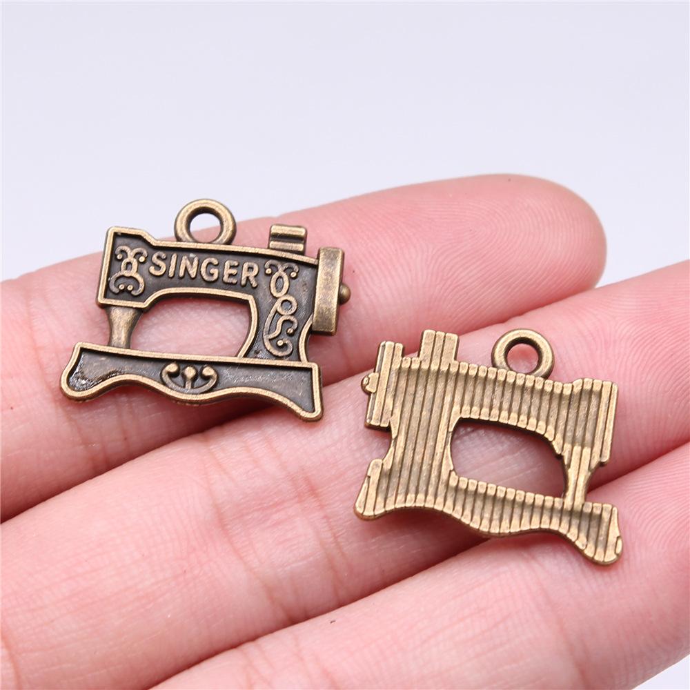 10pcs Antique Bronze Silver Color Sewing Machine Yarn Knitting Sewing Iron Button Charms For Jewelry Making