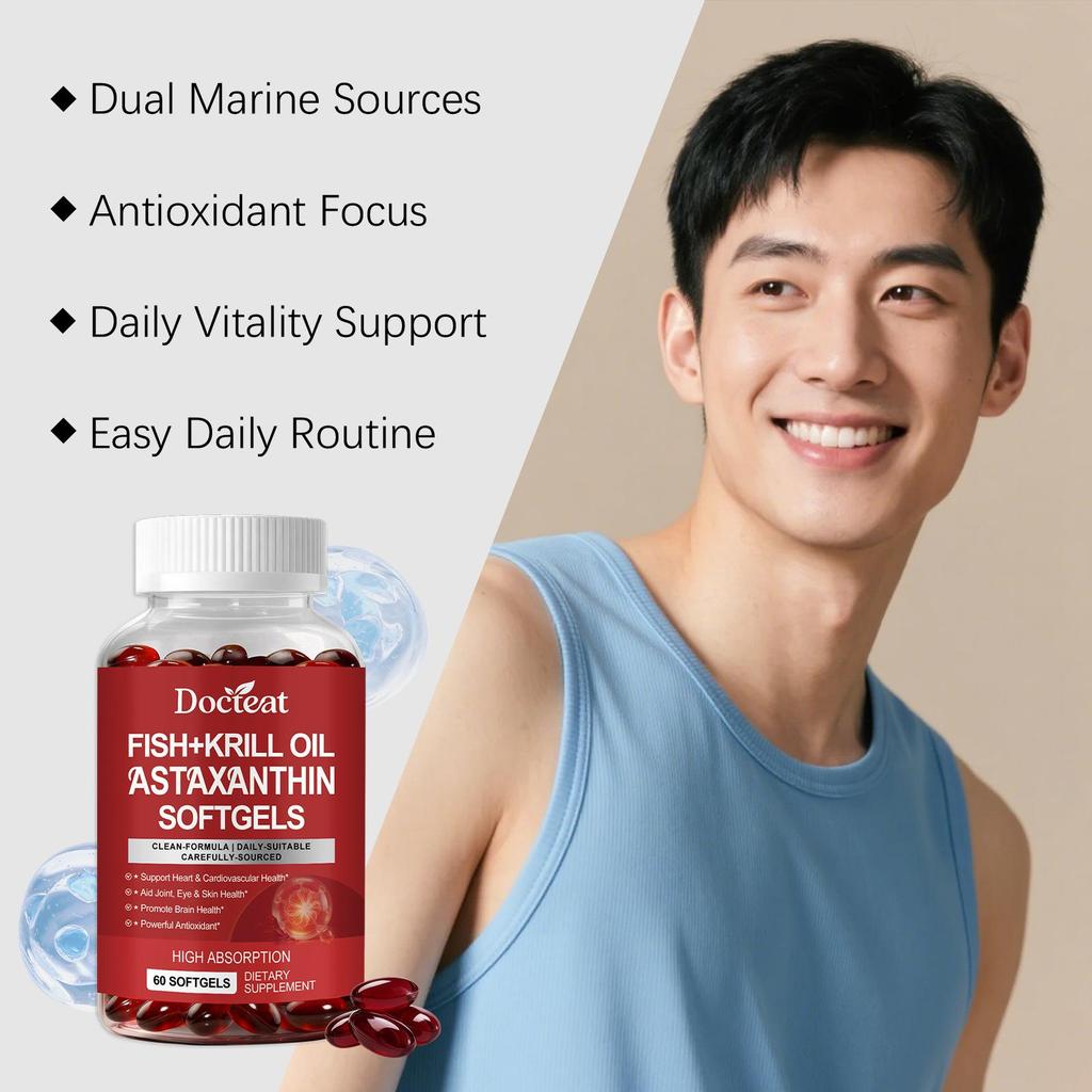 DOCTEAT Astaxanthin Fish Oil Capsules - Gentle Daily Support for Body Comfort.