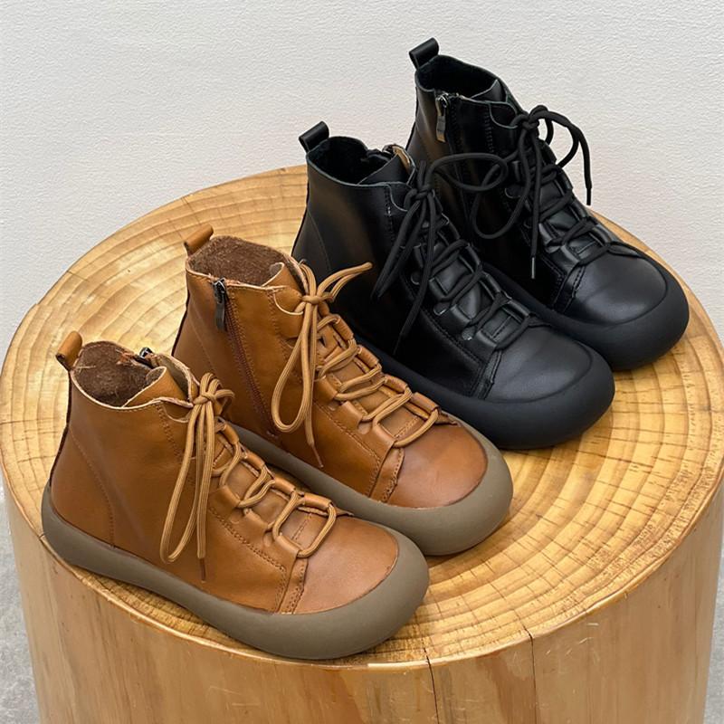 GKTINOO Retro Genuine Leather Shoes Short Boots 2025 Autumn Winter New Flat Casual Lace Up Handmade Soft Sole Women's Boots