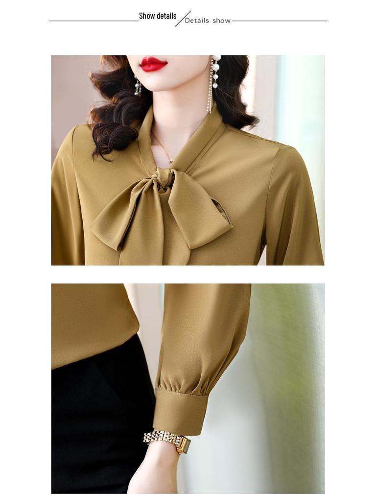 Women's Fashion Silk Long-Sleeve Bow Shirt, 2025 New Collection