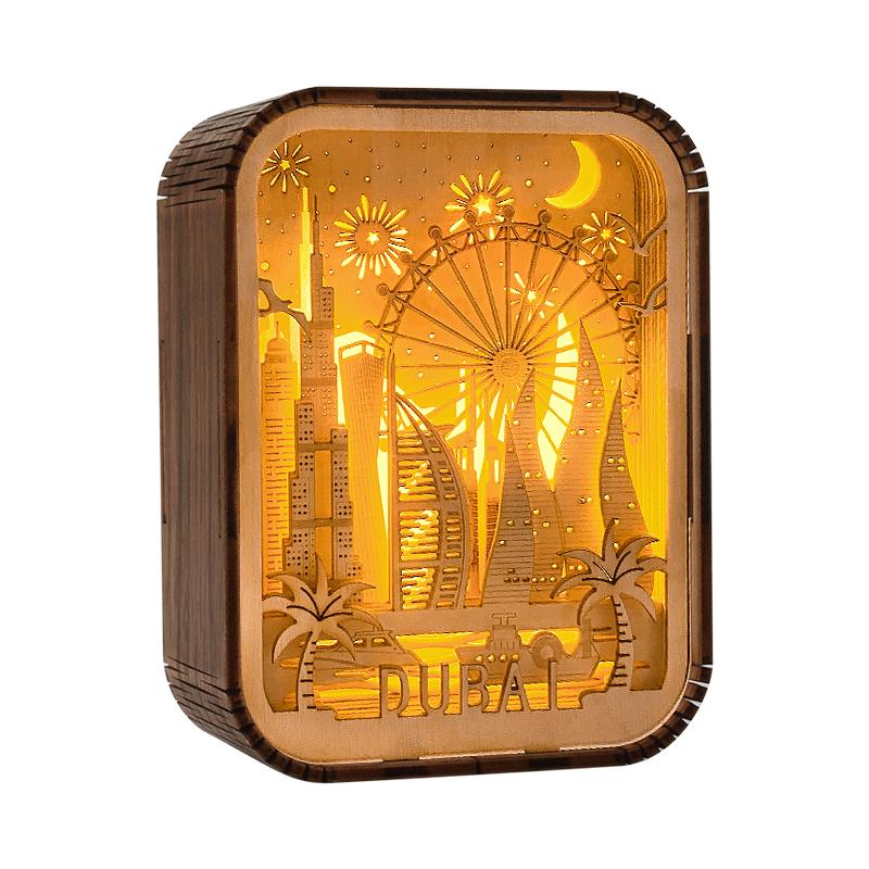 The English Channel Modern Wood Table Lamp 3D Hollow Carving Usb Bedside Lamp Bedroom Night Lamp Light Fixture Kid Brithday Gift