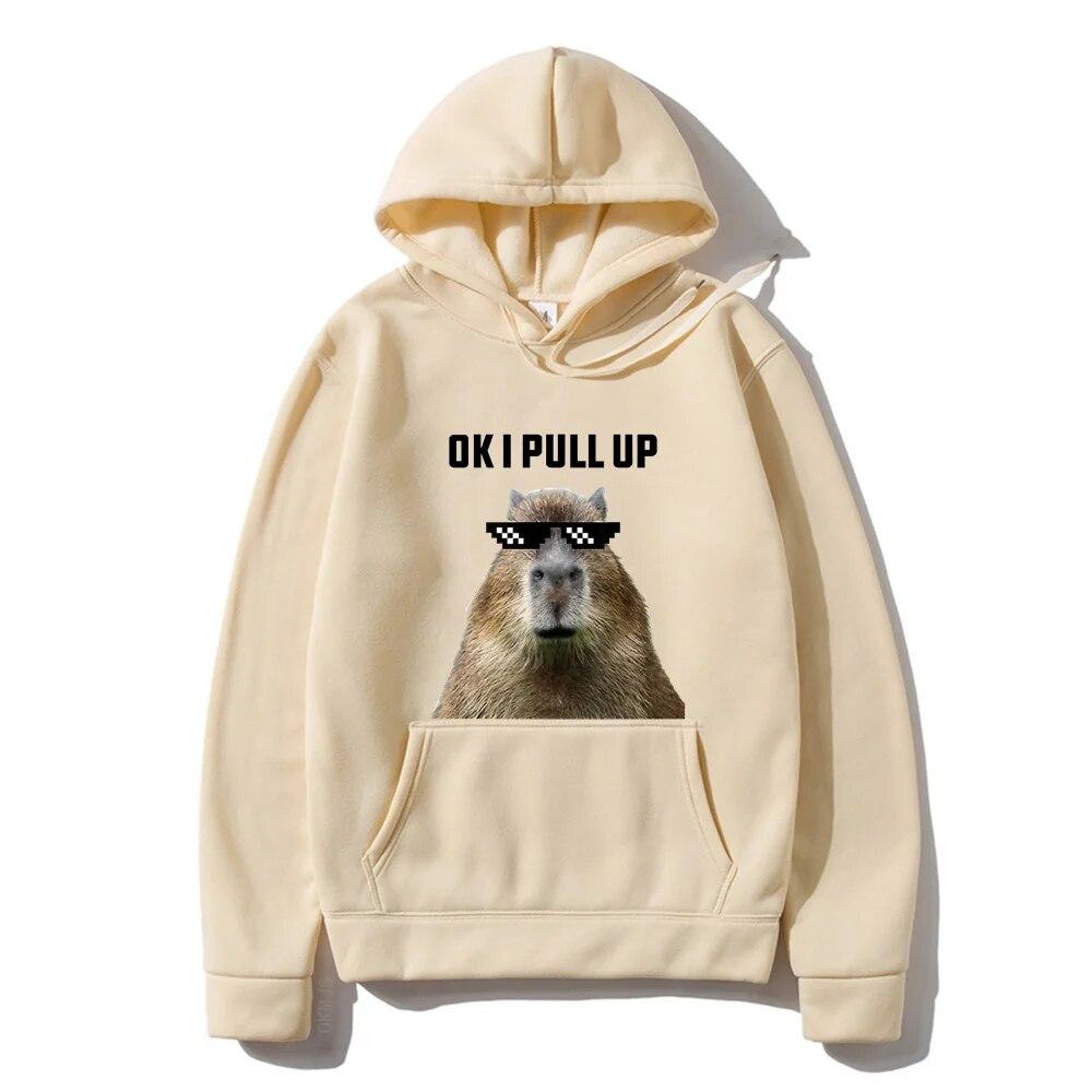 Funny Ok I Pull Up Capybara Print Hoodie Unisex's Casual Oversized Hooded Sweatshirts Gothic Pullovers Hot sell Clothes for Unisex
