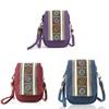 Ethnic Embroidered Canvas Phone Bag With Multiple Pockets For Daily Use