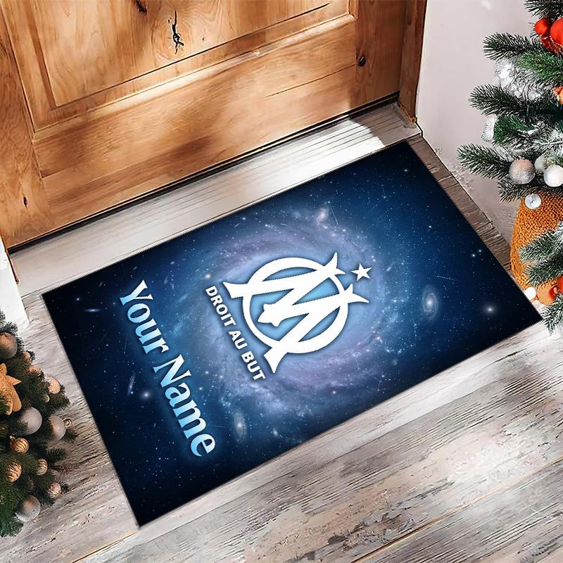 Olympique Marseille FC Printed Crystal Velvet Rug Non‑Slip Crystal Velvet Carpet For Sofa Bedroom Indoor Home Decoration