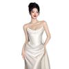 European and American Satin Travel Photography Light Wedding Dress Bride French Simple Welcome Door Dress White Tube Top Trailing Dress