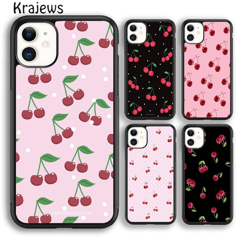 

М який чохол для телефону Krajews Black Pink Cherry для iPhone 14 5 SE 6s 7 8 plus XR XS 11 12 13 pro max Samsung S21 S22ultra Plus iPhone 6plus
