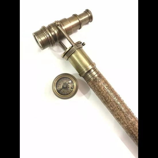  Canne de marche télescope cachée faite à la main, cannes gravées en cuir avec boussole