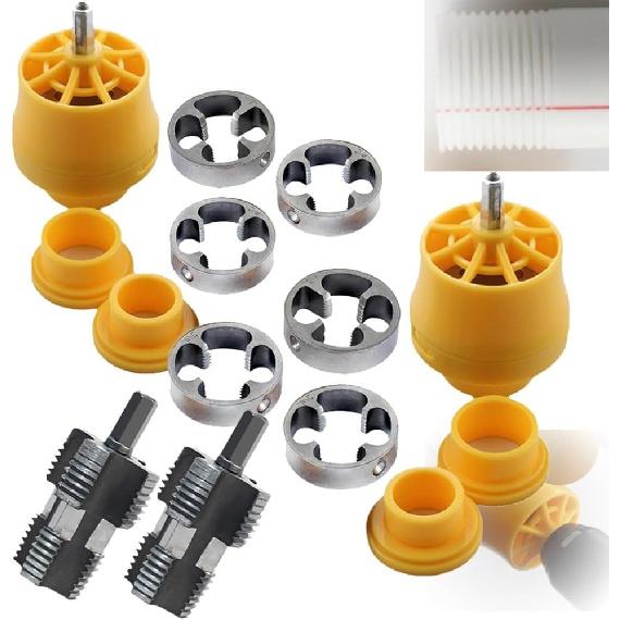 Electric Drill Compatible PVC Pipe Threader Kit, Electric PVC Thread Maker Tool, PVC Pipe Threading Plumbing Tap Die with Drill, Reusable Plastic