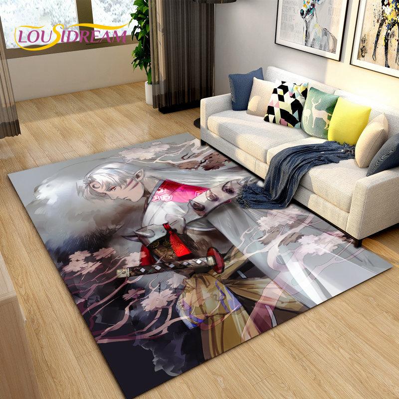 Inuyasha Japan Anime Cartoon Bereich Teppich, Teppich Teppich für Wohnzimmer Schlafzimmer Sofa Fußmatte Dekoration, Kinder spielen rutschfeste Bodenmatte