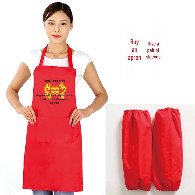 Wedding Aprons with Red Sleeves and Custom Printed Logo - Perfect for Birthdays, Banquets, Gifts, and Events.
