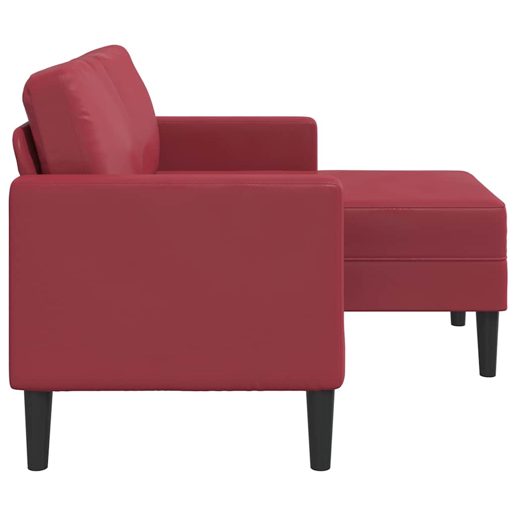 2 Seater Sofa with Chaise Longue L Shaped Burgundy 125 cm Artificial Leather