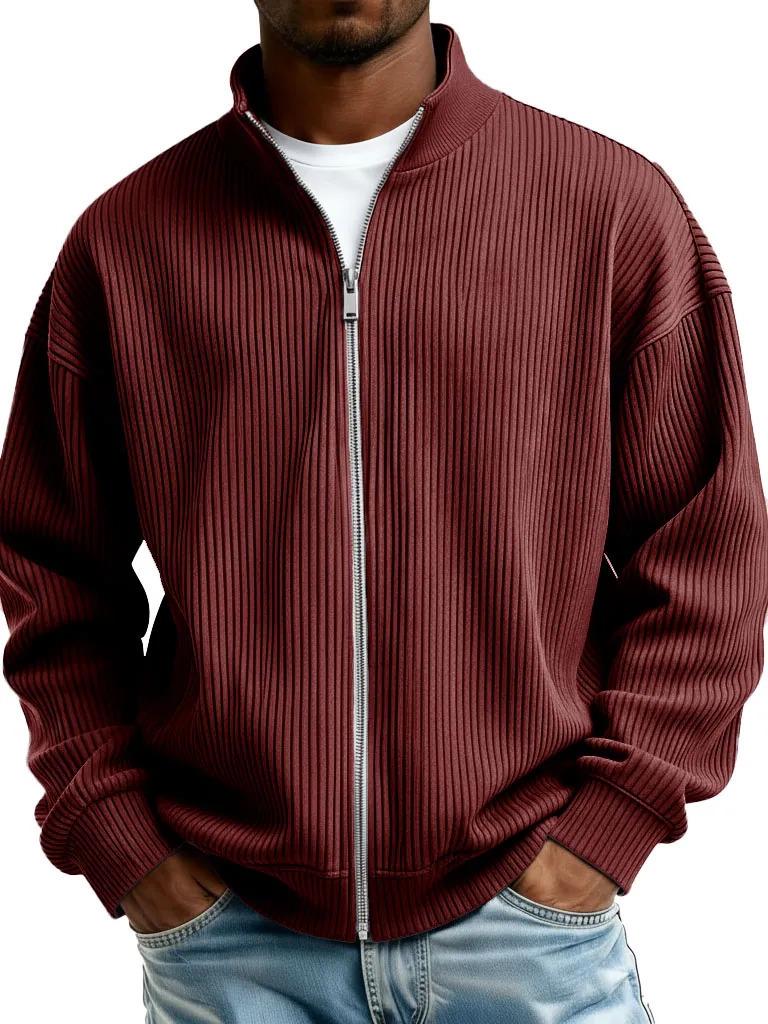 

2025 European Style Men s Full Zip Chunky Knit Striped Hoodie with Half High Collar - New Autumn/Winter S