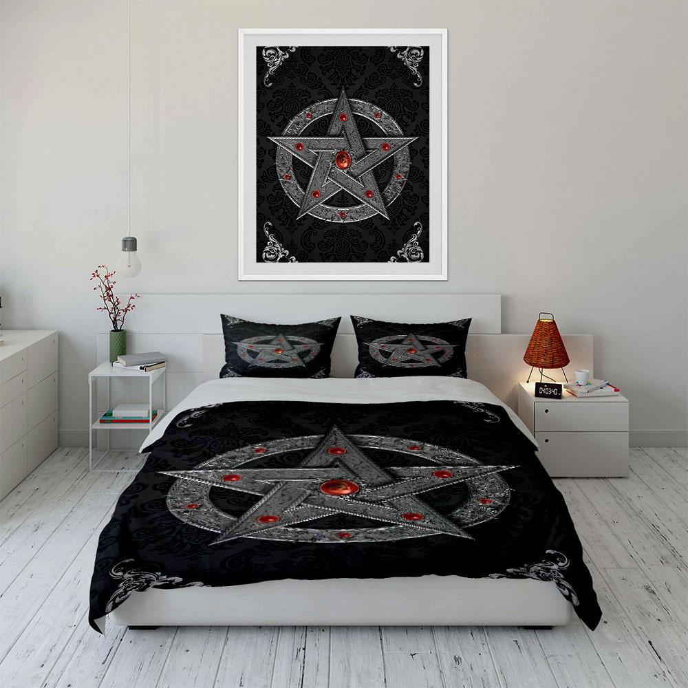 Silbernes Pentagramm mit Edelsteinen. Bettwäsche-Sets Bettbezug-Sets Bettbezüge Kissenbezüge(1* Bettbezug 2* Kissenbezüge ohne Bettdecke)