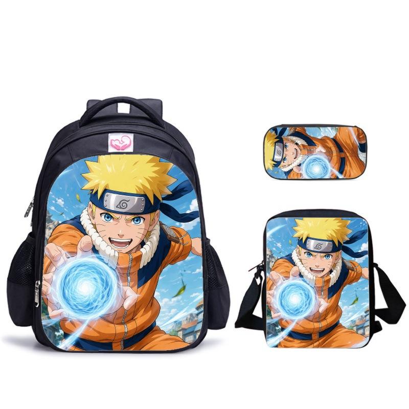 Playful Blink Naruto Three-Piece Set Spine Care Schoolbag Pencil Bag Satchel Bag Student School Full Set