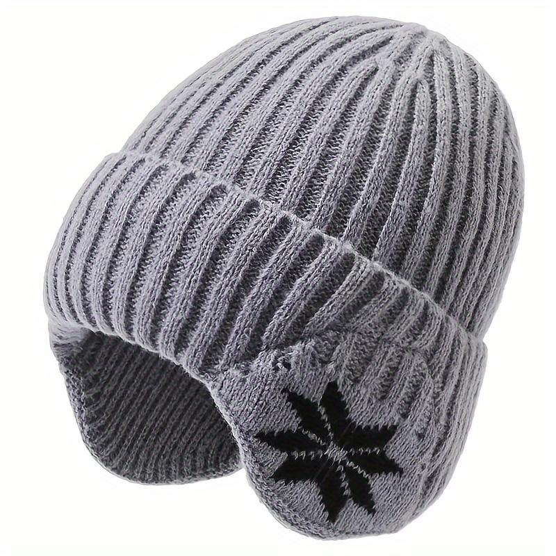 

1 шт. Унисекс Зимняя вязаная шапка с ушками - Ветрозащитная Термальная Шапка-бини со снежинками, Мягкий текстильный материал, Для занятий спортом на открытом воздухе и холодной погоды серый