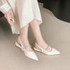 Fashion Elegant Patent Leather Low Heel Sandals for Women Shiny Crystal Pointed Toe Party Dress Shoes Size Comfort Slingback Sandals