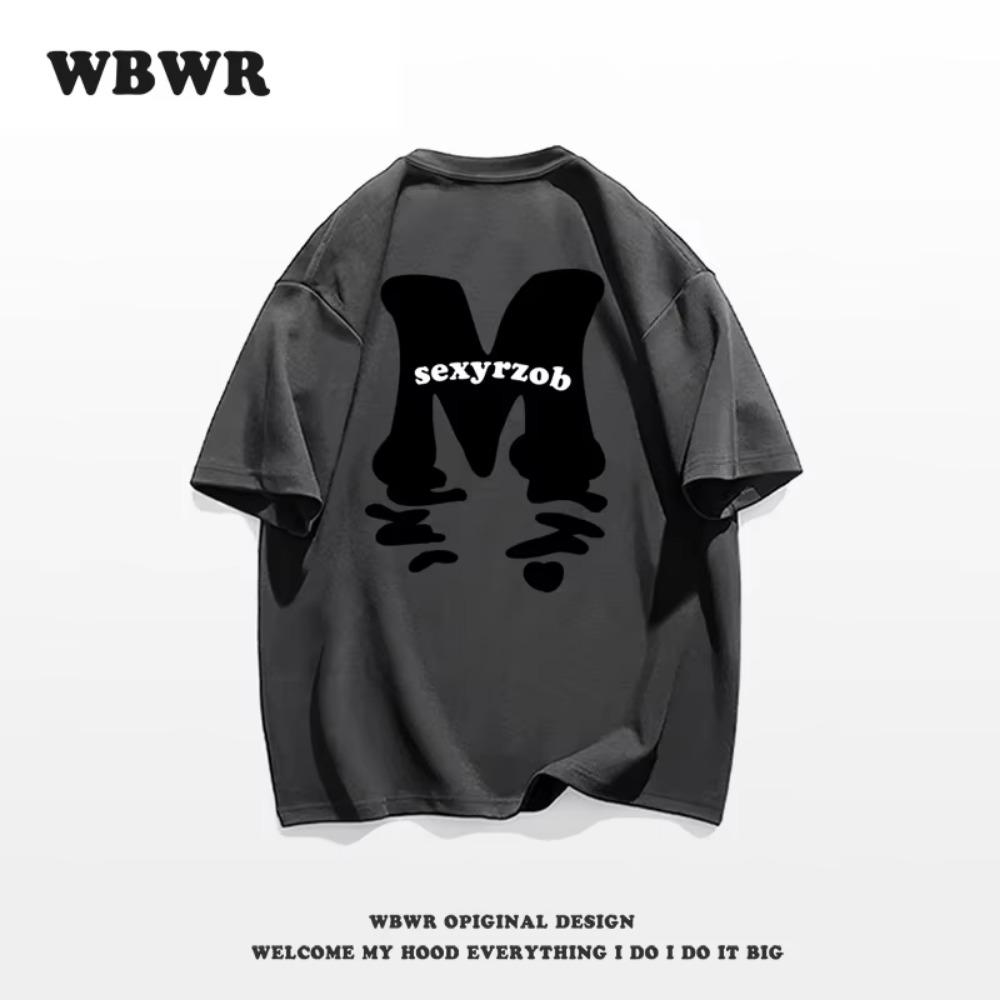 Summer Fashion Heavyweight Retro Men's English Letters 100% Cotton Printed Round Neck High-quality Casual Fitness Street T-shirt