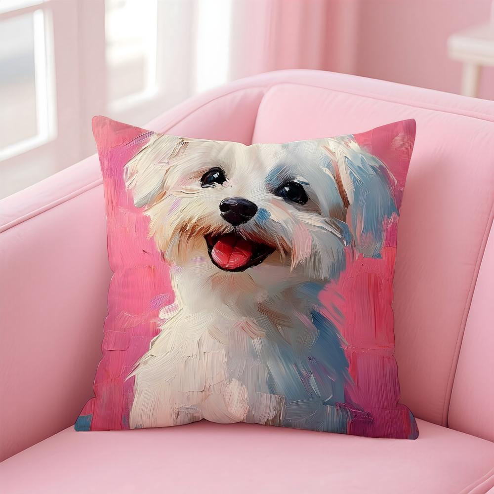 WWest Highland White Terrier Cushion Cover Pillowcase Short Plush Invisible zipper Room Sofa Cushion Cover