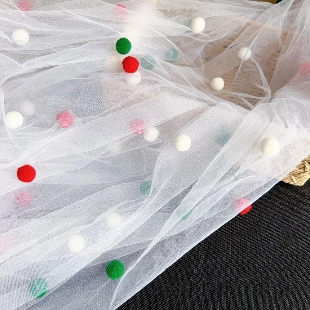 Romantic Tulle Table Runner Handmade Colorful Table Cover Pom-Poms Tablecloth Dining Room