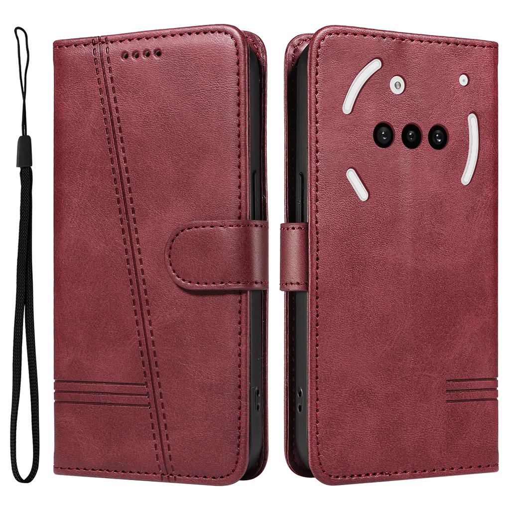 For Nothing Phone (3a) Wallet Case T-Shape Lines Leather Phone Cover Stand
