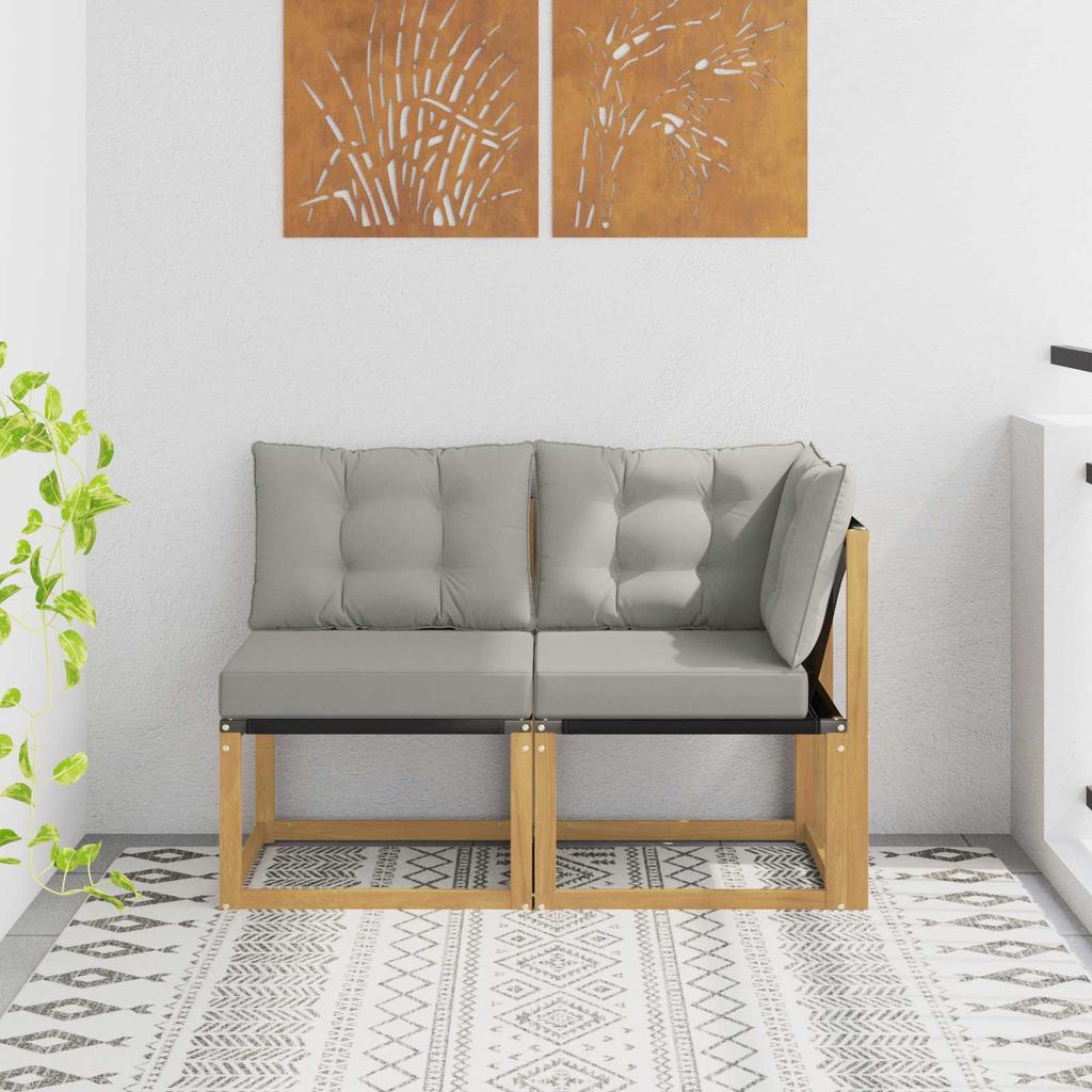 Outdoor Center and Corner Sofa with Cushions 2 Pieces White