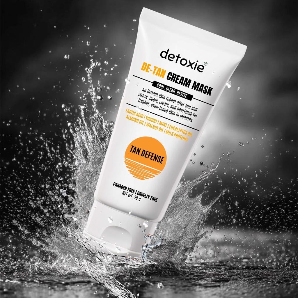 Detoxie De-Tan Cream Mask, 50g, Cooling Face Mask with Lactic Acid, Natural Oils for Even Skin Tone, Paraben-Free