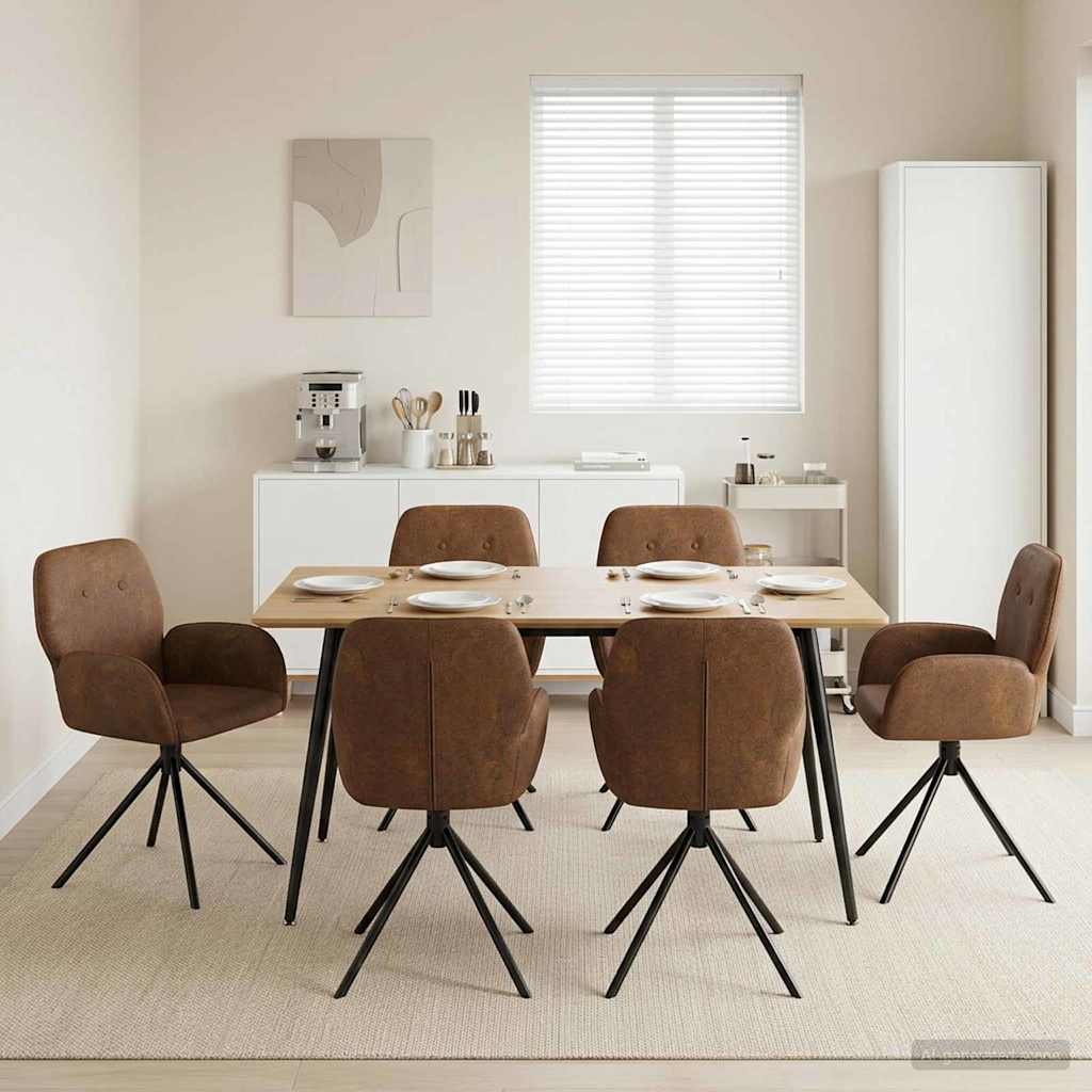 Swivel Dining Chair 6 pcs Faux Suede Brown 54 x 55 x 86 cm