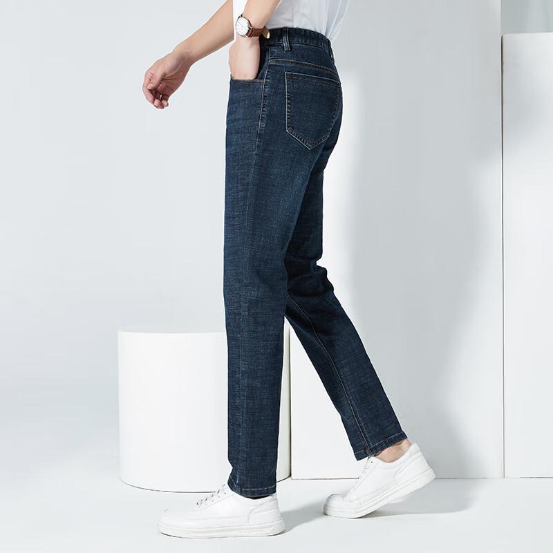 Fengxun Men's Thick Washed Stretch Straight-Leg Denim Jeans FXL6K135-B4