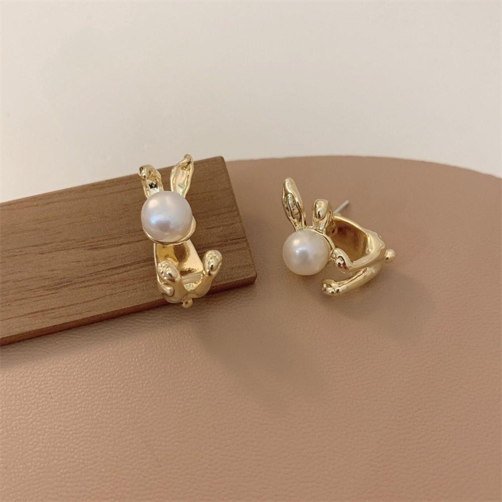 Cute Rabbit Ear Studs Simple Ladies Pearl Earrings Accessories Rabbit Earrings Women