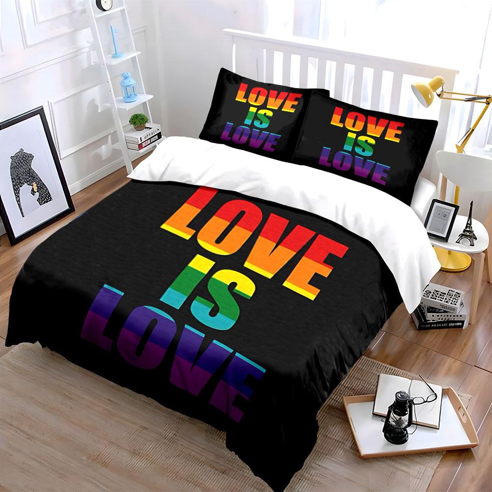 Regenbogen Liebe Kunst Dekor Set Bettwäsche Set mit 1 Bettbezug 2 Kissenbezügen Einzel Doppel King Queen, Geschenk